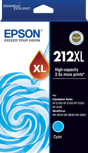EPSON 212XL CYAN INK FOR XP-4100 XP-3105 XP-3100 XP- 2100 WF-2850 WF-2830 WF-2810